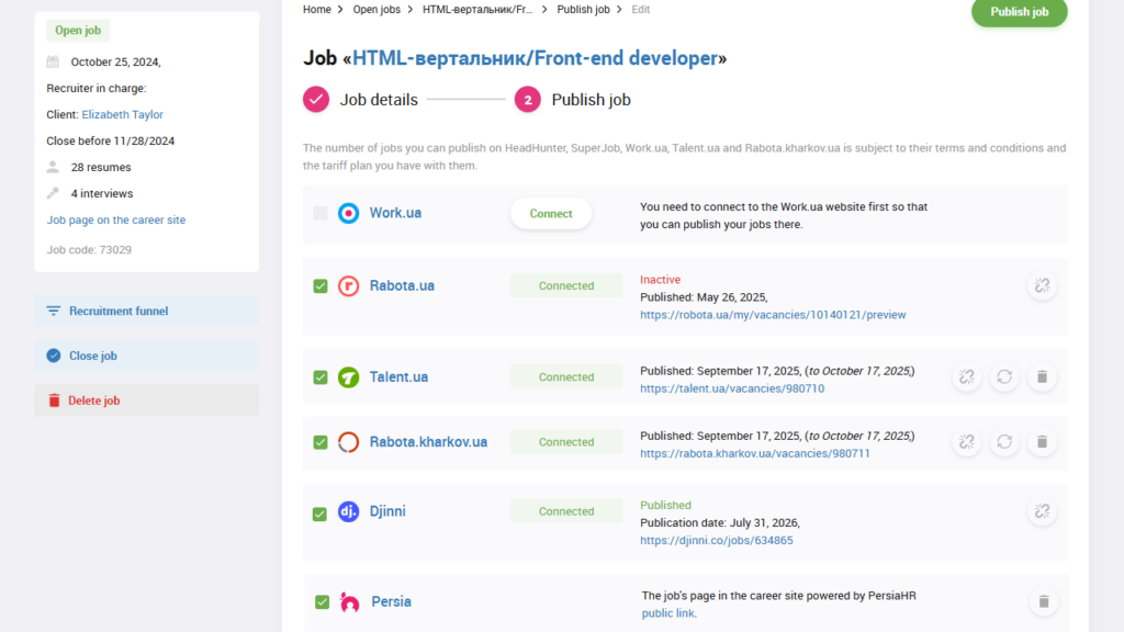 Publish job