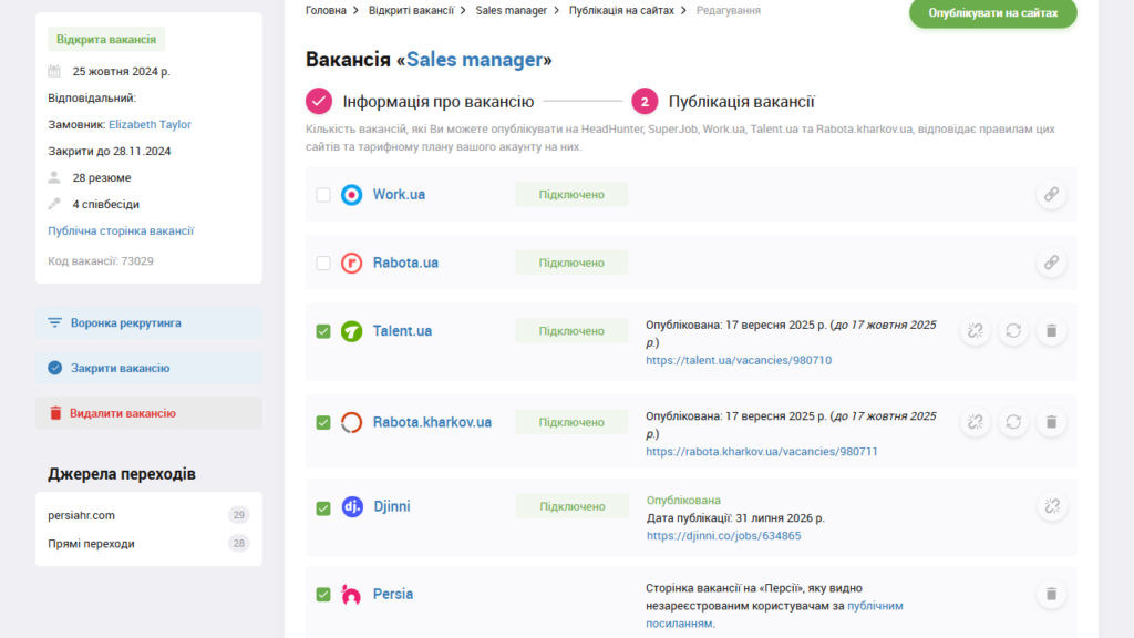 Публікація вакансії