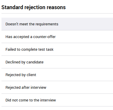 Rejection reasons 